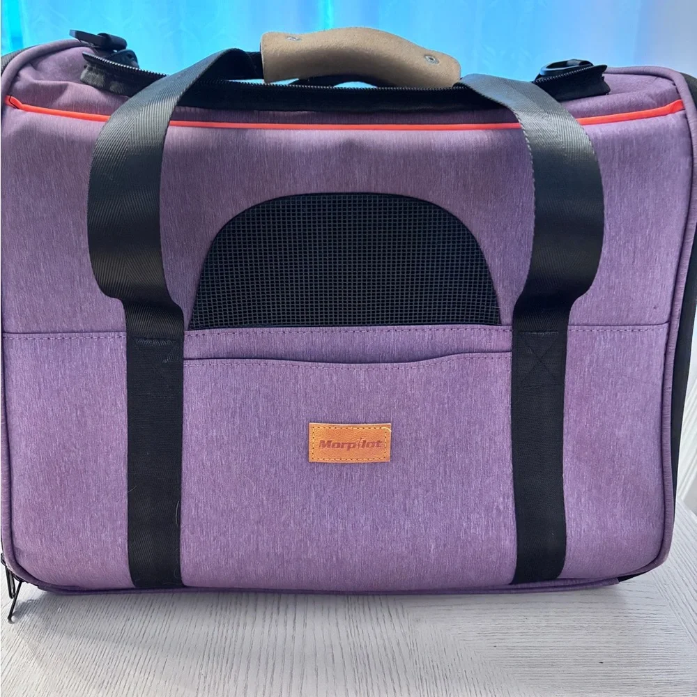 Morp Lot Purple Cat Dog Travel carrier with Fur lined pad. Used Twice
